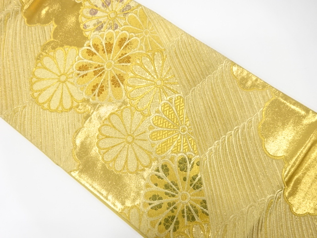 JAPANESE KIMONO / FUKURO OBI FOR FURISODE / SILK / WOVEN ROUGH WAVE & KIKU